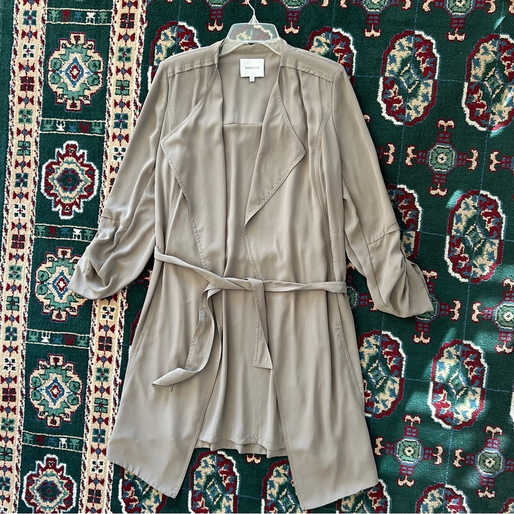 Babaton Olive-Taupe Draped Trench Coat - Picture 2 of 7